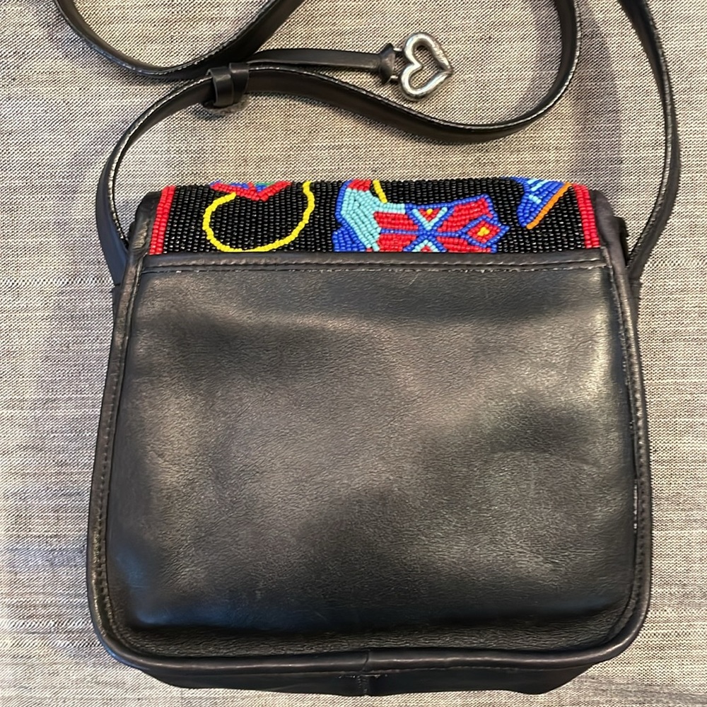 SMOKY Beaded boots Brighton black leather shoulder bag silvertone buckle & heart - Picture 4 of 15
